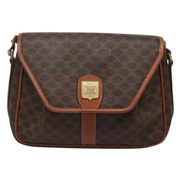 CELINE Macadam Canvas Shoulder Bag Pvc Leather Brown Gold - Picture 2 of 12